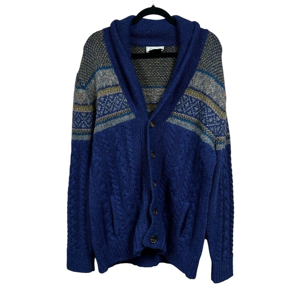 Williams & Kent Navy Alpaca Wool Blend Fair Isle Knit Cardigan Sweater Mens XL